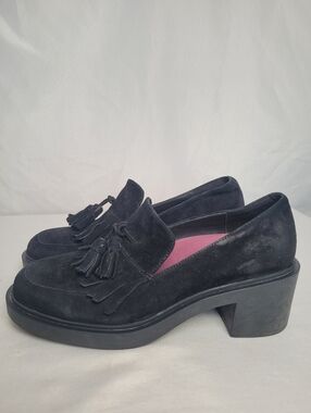 Aerosoles Gibes Black Suede Heeled Y2K Loafers Women's Size 7.5